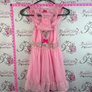 Victoria’s Secret set Pink Sheer Babydoll Dress NEW Lace Trim Matching Panties